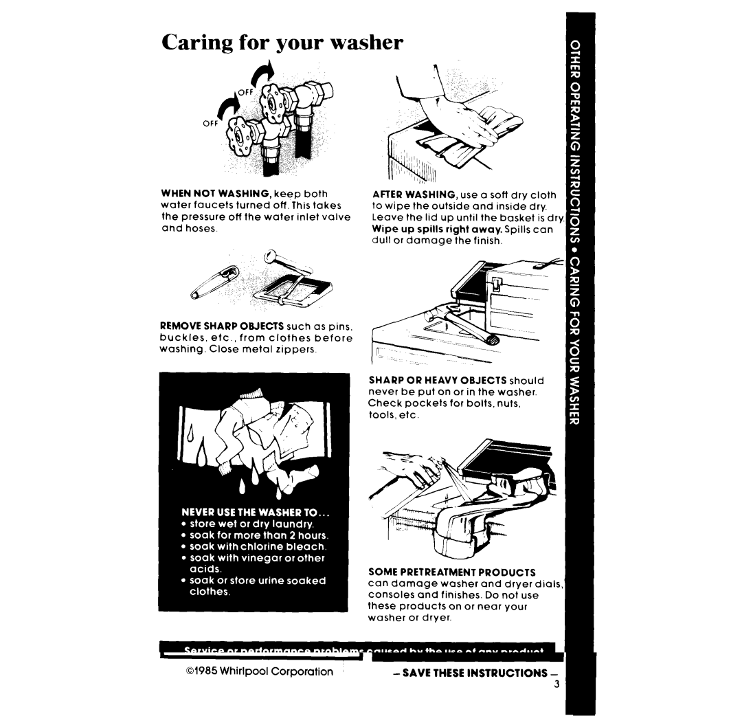 Whirlpool LA33OOXP manual Caring for your washer, Some Pretreatment Products 