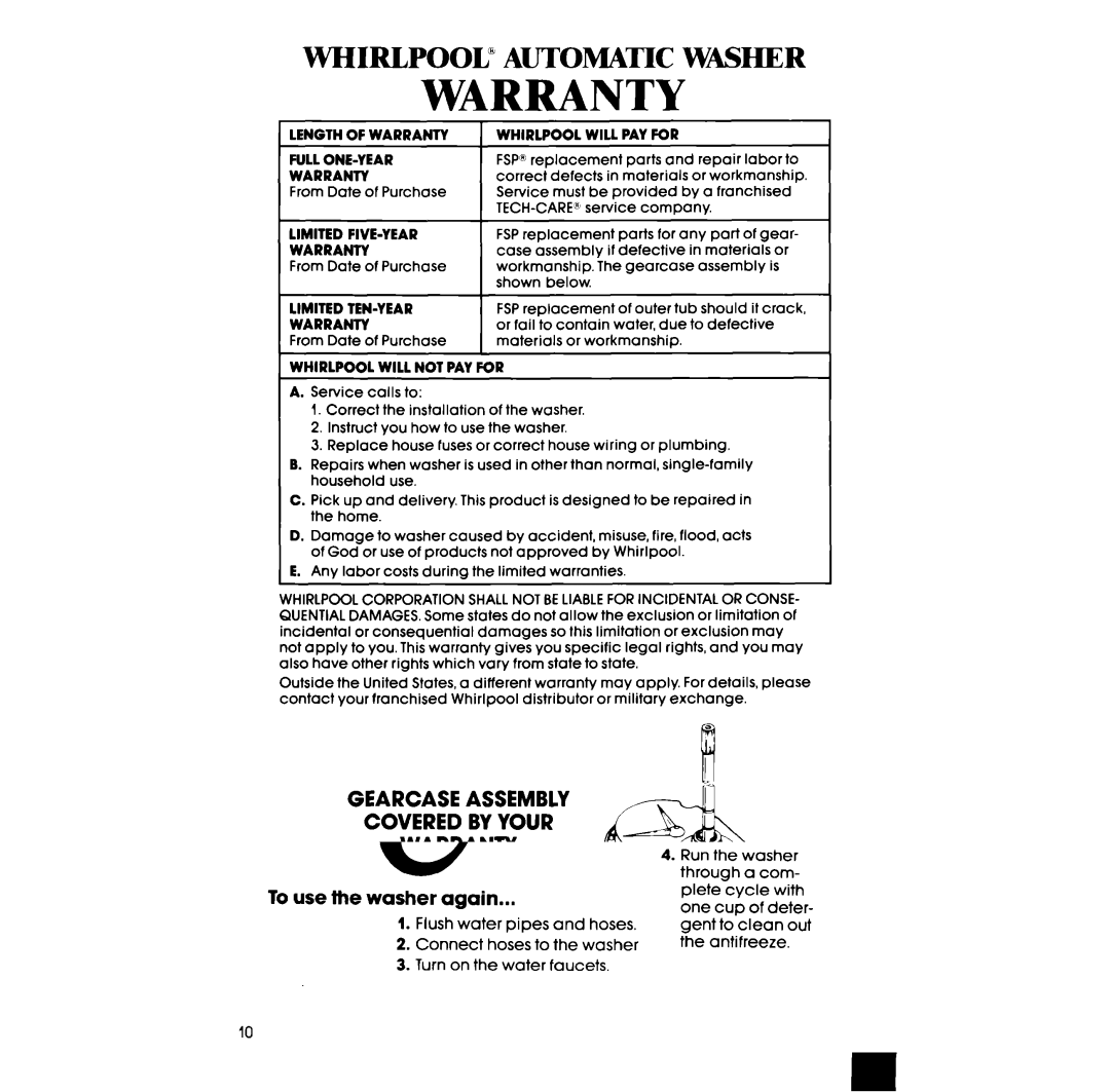 Whirlpool LA33ooxs manual Warranty 