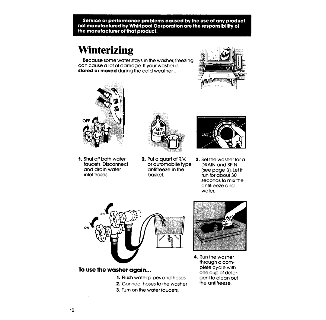 Whirlpool LA33ooxs manual Winterizing, To use the washer again 