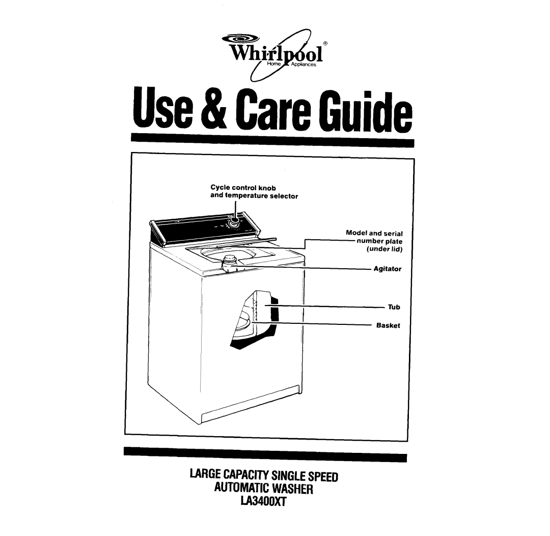 Whirlpool LA3400XT manual LA34ooxT 