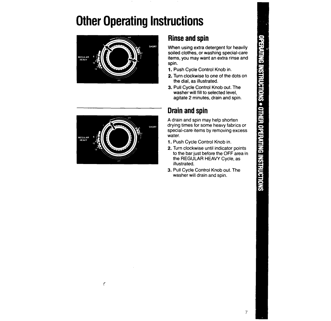 Whirlpool LA3400XT manual OtherOperatingInstructions, Rinseandspin, Drainandspin 