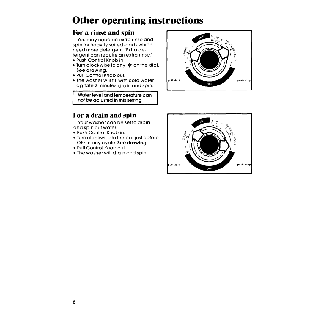 Whirlpool LA34OOXM manual Other operating instructions, For a rinse and spin, For a drain and spin 