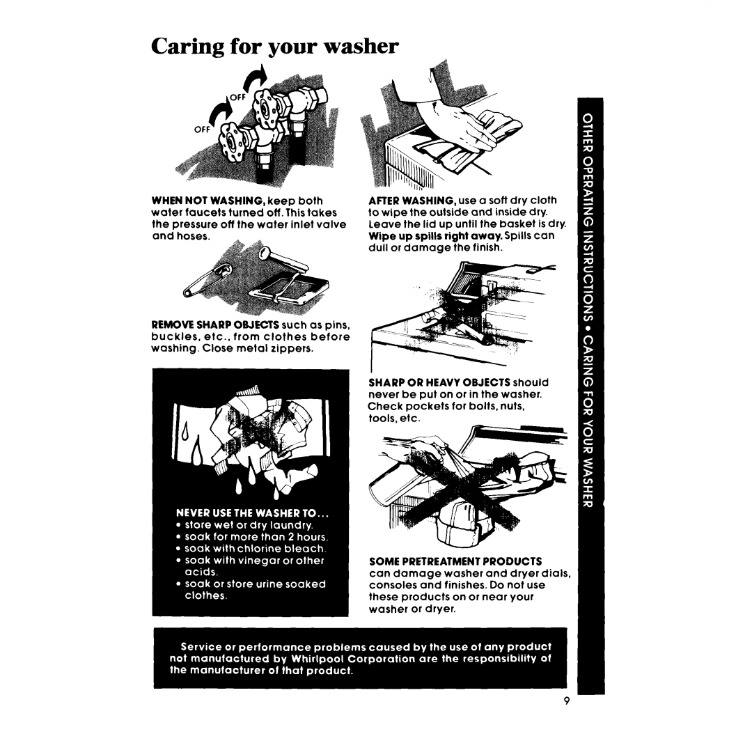 Whirlpool LA34OOXM manual Caring for your washer, Some Pretreatment Products 