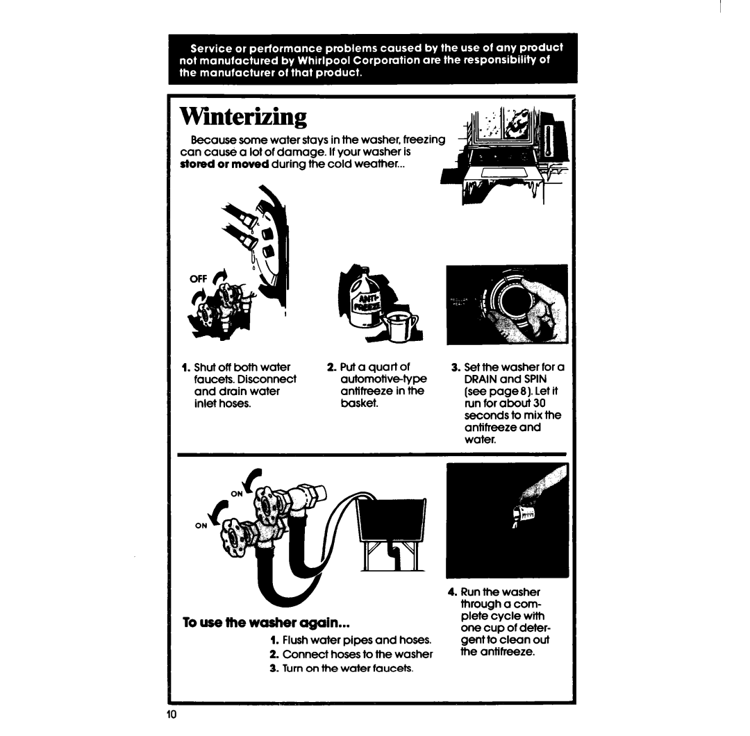 Whirlpool LA34ooxs manual Winterizing, To use the washer again 