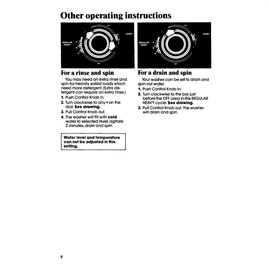 Whirlpool LA34ooxs manual Other operating instructions, For a rinse and spin, For a drain and spin 