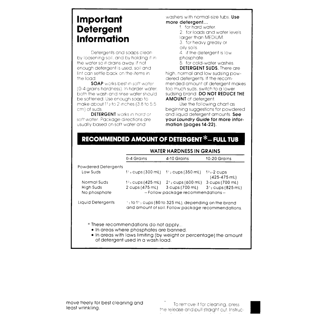 Whirlpool LA38OOXK warranty Detergent Information 