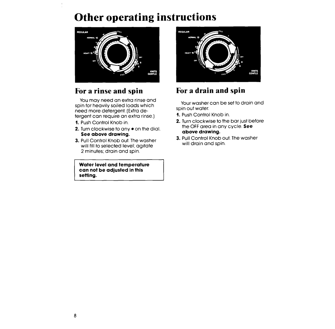 Whirlpool LA4800XS manual Other operating instructions, For a rinse and spin, For a drain and spin 