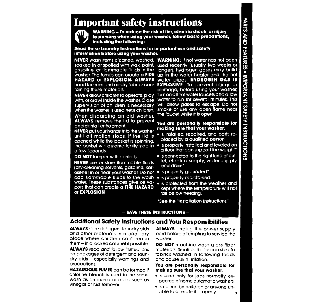 Whirlpool LA50000XS manual Additional Safety Instructions, Your Responsibilities 