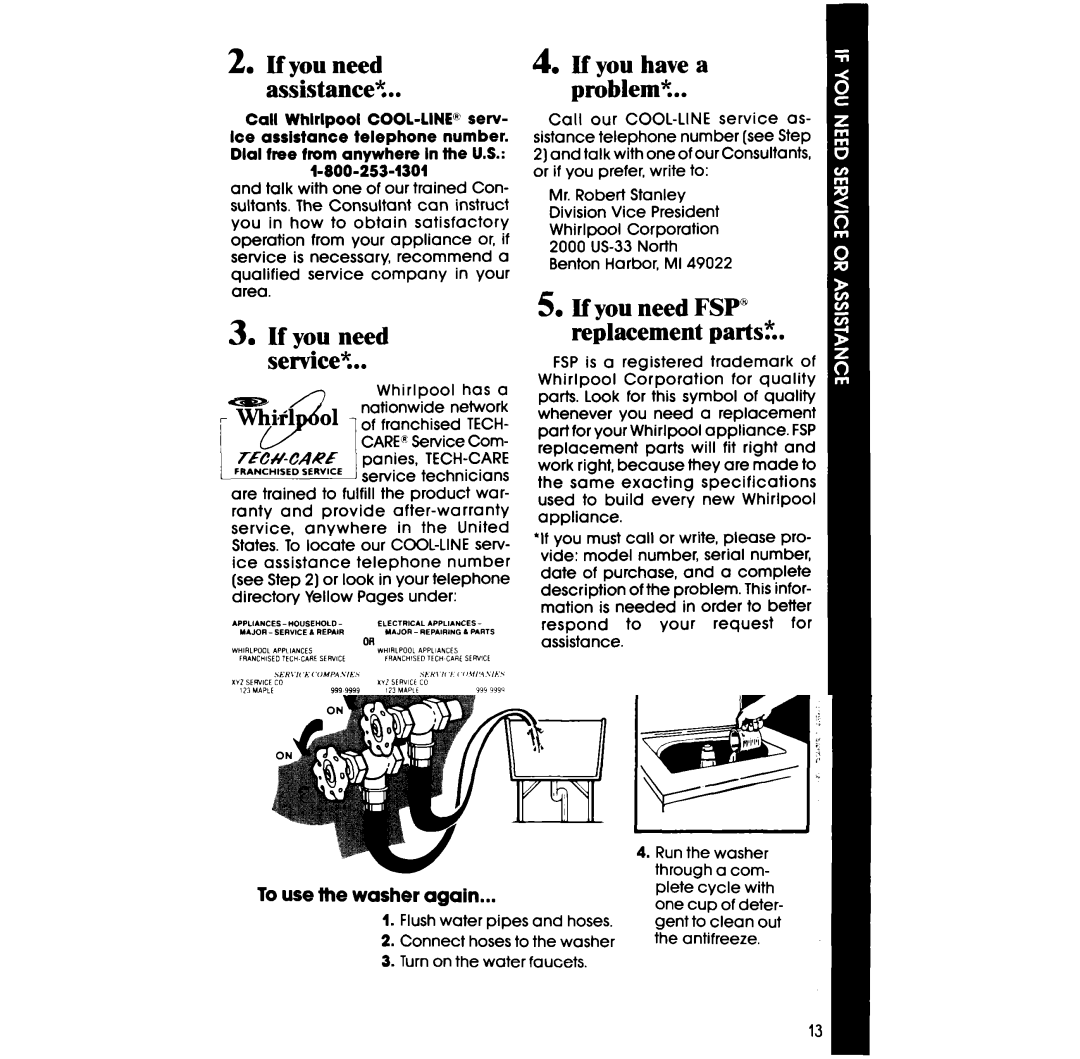 Whirlpool LA5310XS manual If you need seiviceJrb 