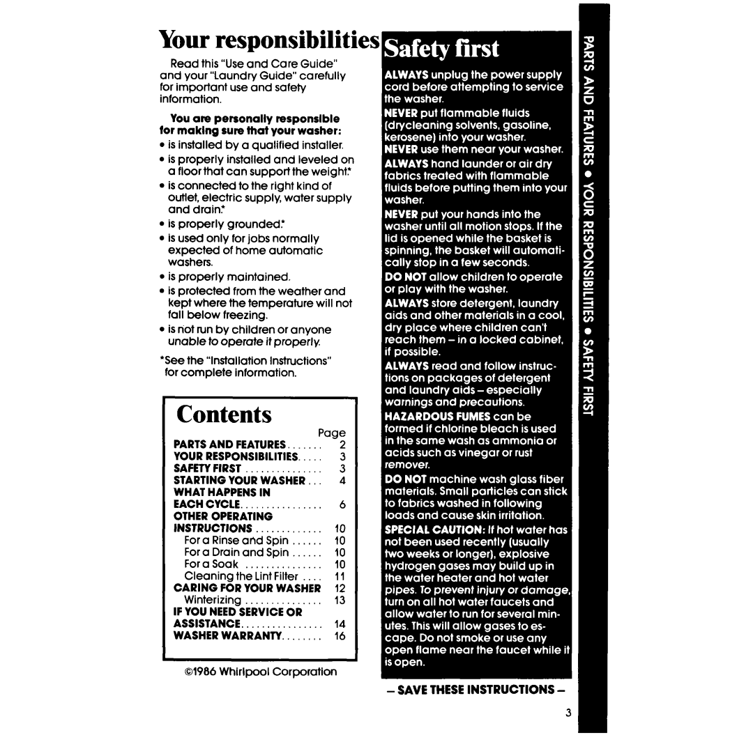 Whirlpool LA5310XS manual Your responsibilities, Contents 