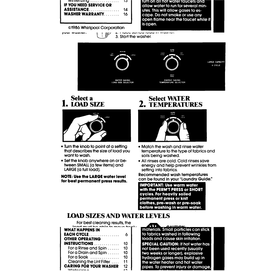 Whirlpool LA5310XS manual Starting your washer, Select Water 