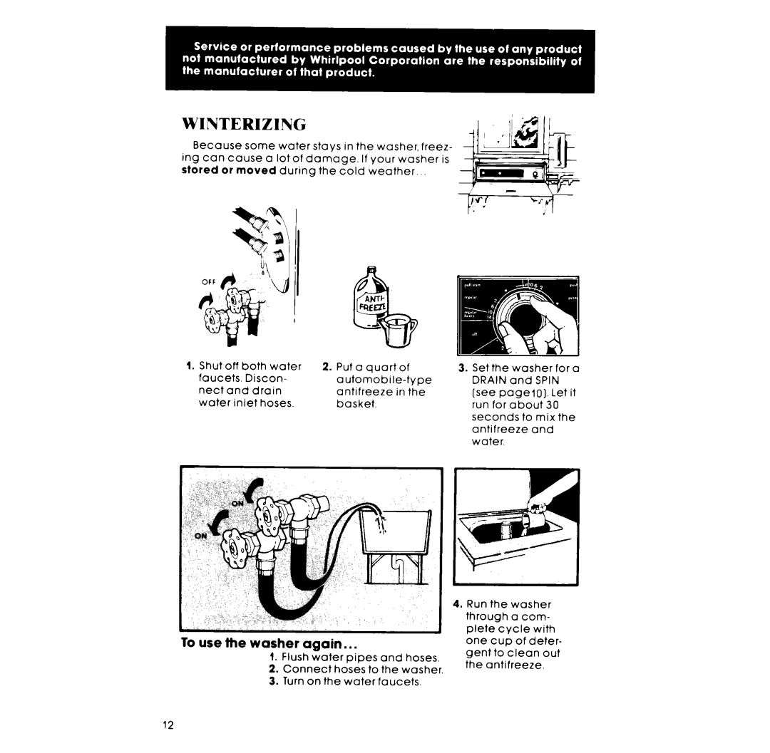 Whirlpool LA531OXP manual Winterizing 