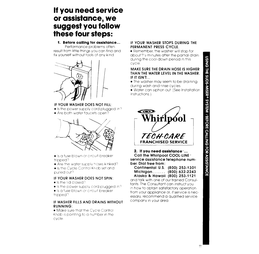 Whirlpool LA6805XK Before calling for asrlstance, If you need assistance Call the Whirlpool, Service Assistance Telephone 