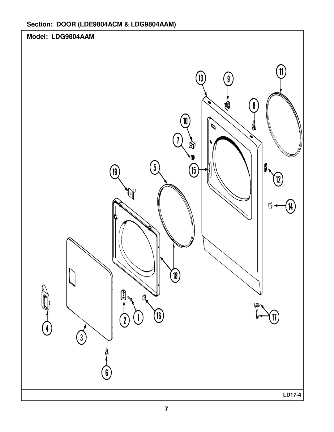 Whirlpool manual Section Door LDE9804ACM & LDG9804AAM Model LDG9804AAM 