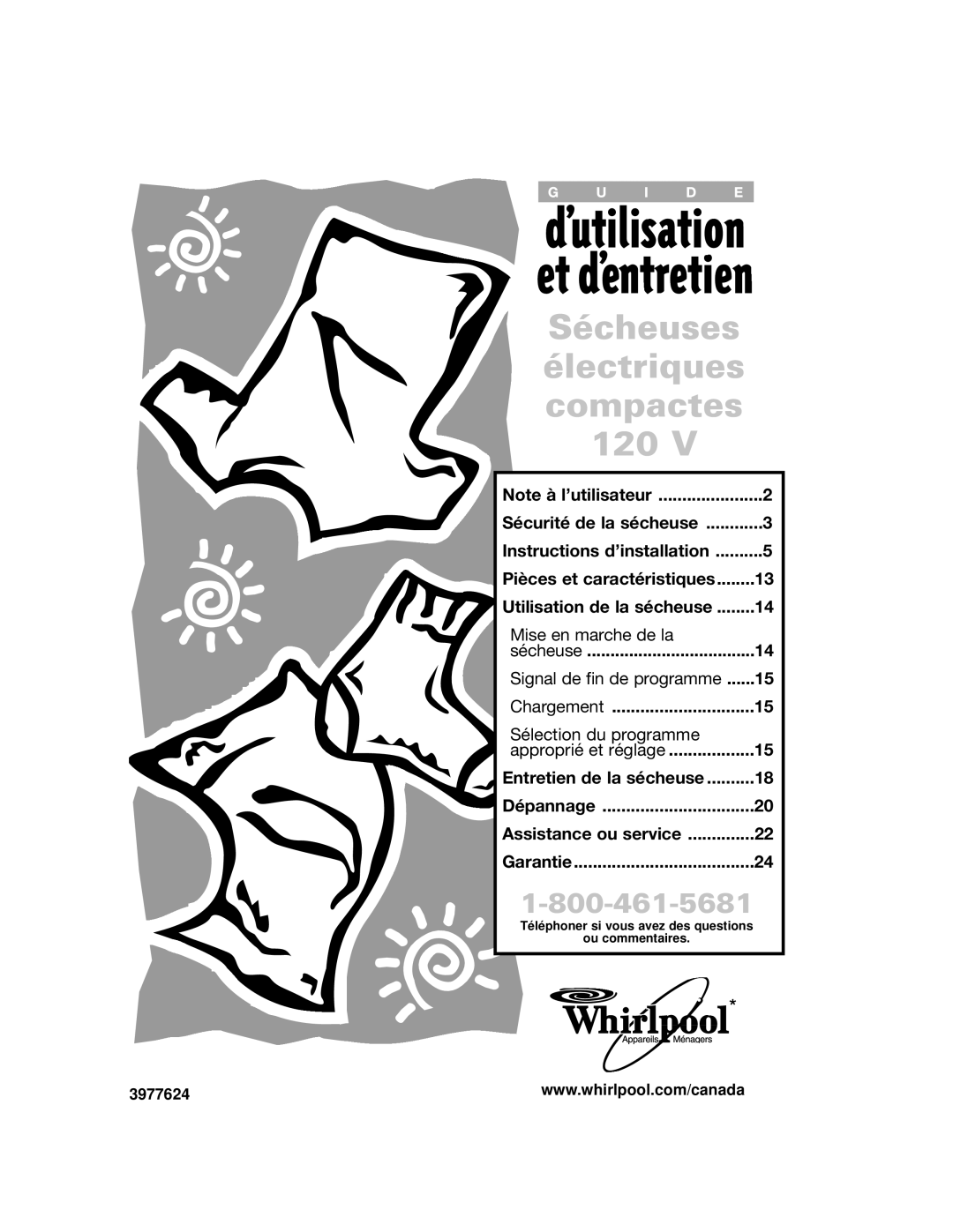 Whirlpool LDR3822HQ0 installation instructions Sécheuses Électriques Compactes 120 