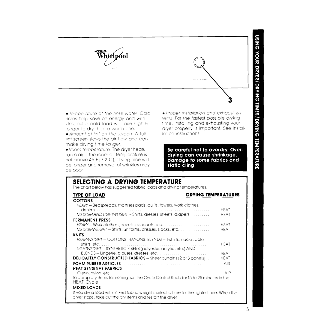 Whirlpool LE3000XK warranty Temperature 