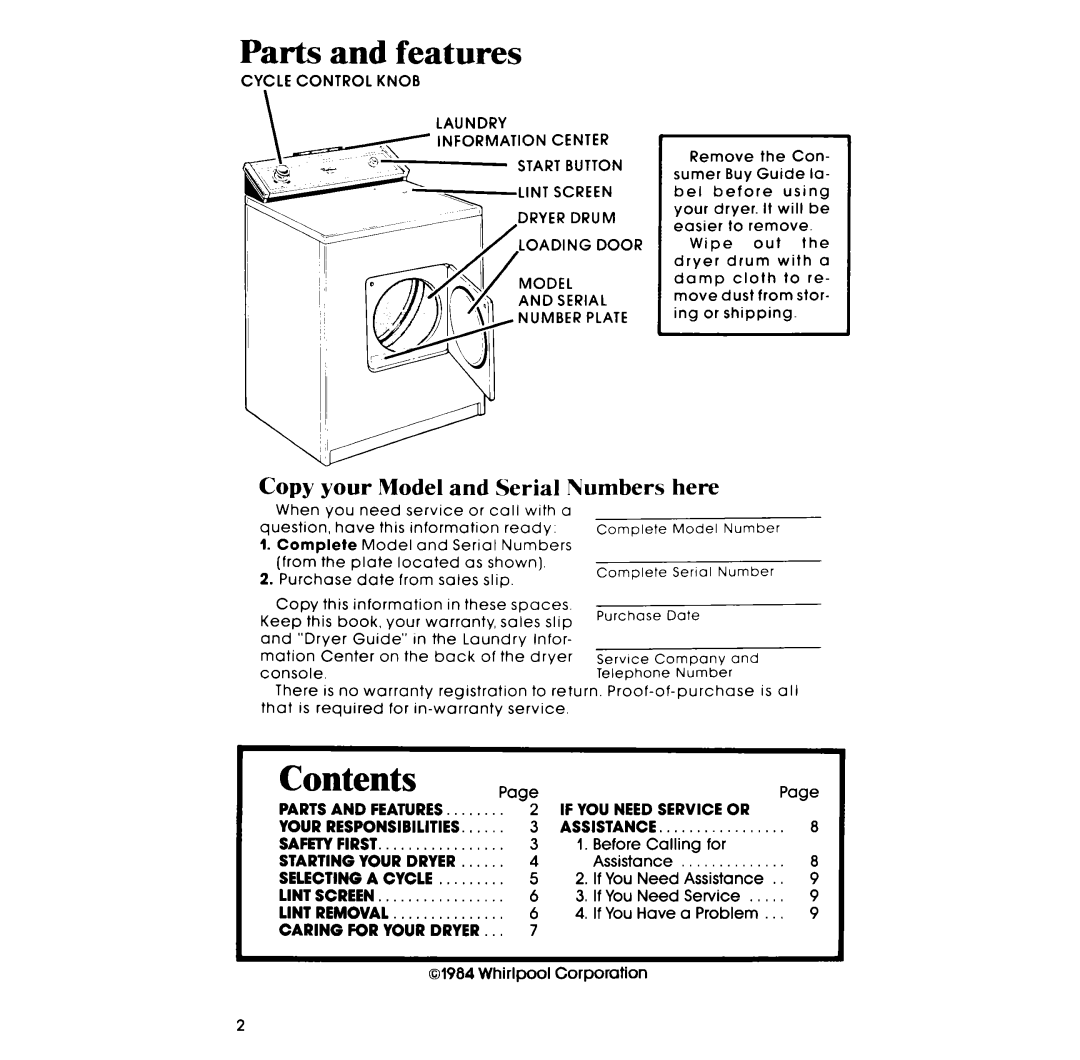 Whirlpool LE3000XP manual Contents 