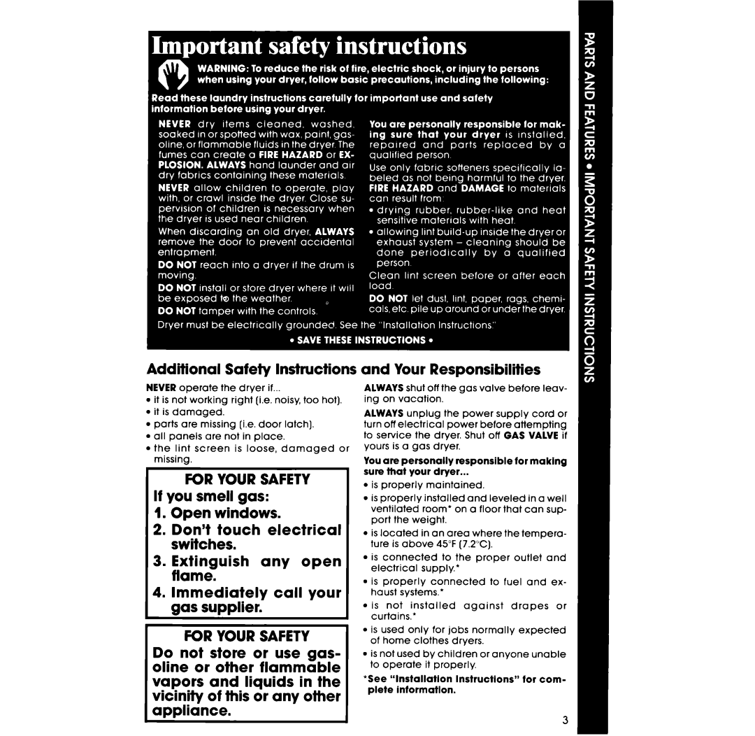 Whirlpool LE3000XS manual Additional Safety Instructions, For Your Safety 