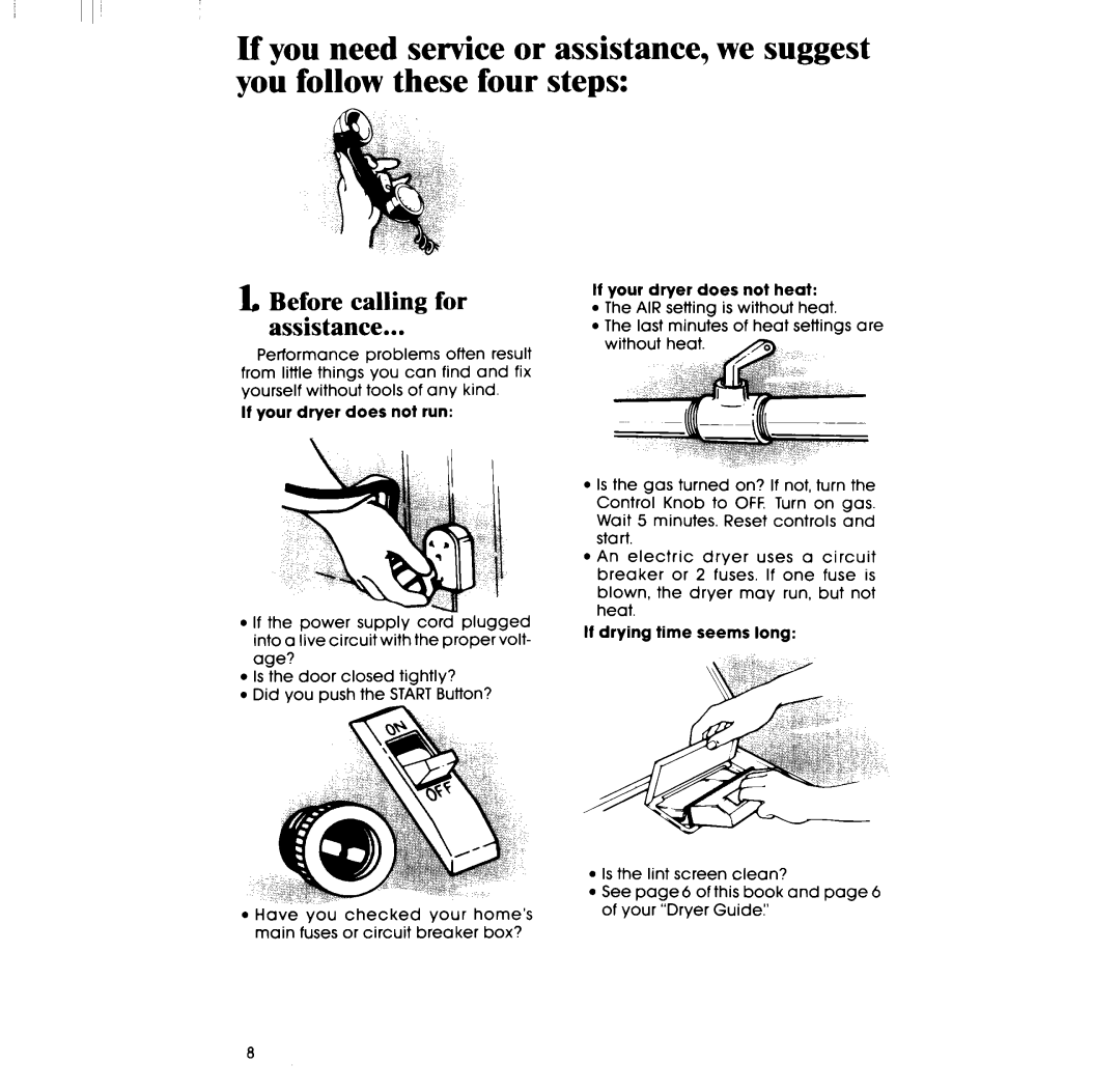 Whirlpool LE3005XP manual Before calling for Assistance 