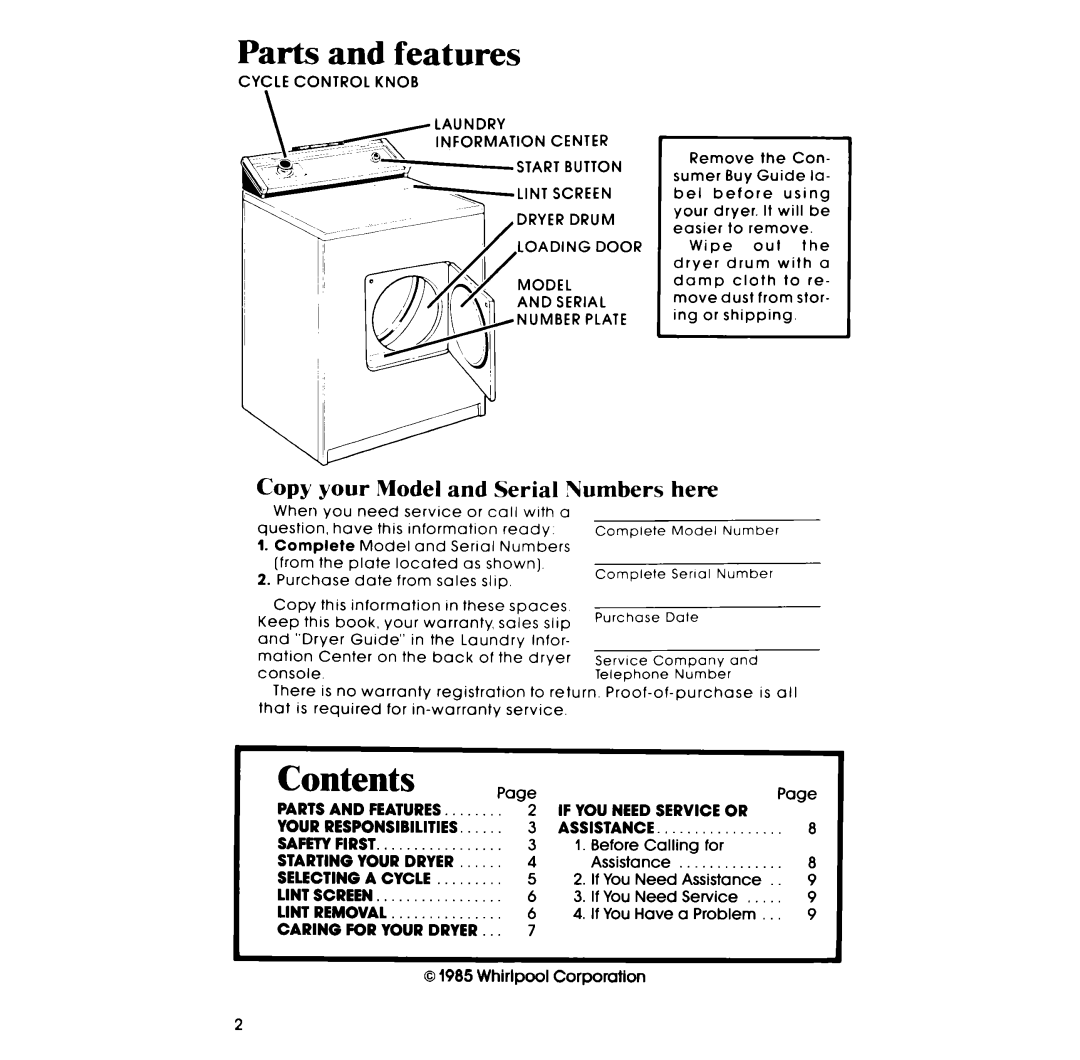 Whirlpool LE3300XP manual Contents 