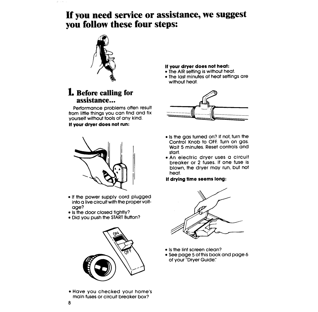 Whirlpool LE3305XP manual Before calling for Assistance, If your dryer does not run 