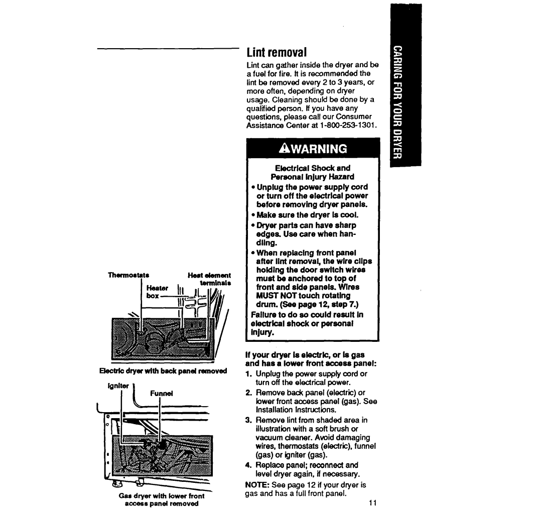 Whirlpool LE4440XW manual Lintremoval, Electtic dyer wlth bsck pand removed, Fupnd 