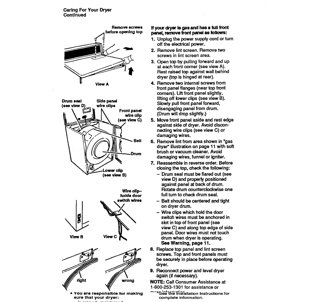 Whirlpool LE4440XW manual See Wsrnlng, Caring For Your Dryer Contlnued 