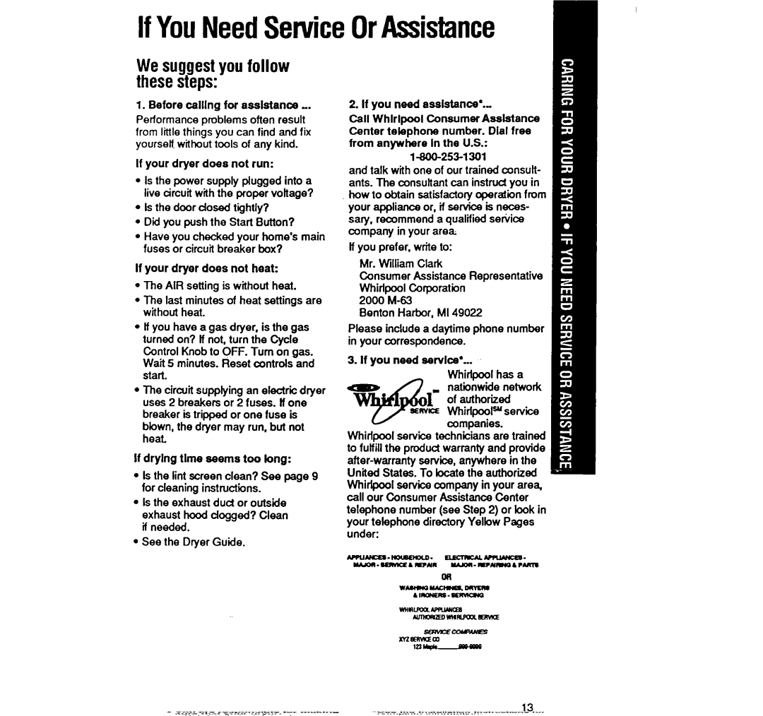 Whirlpool LE4440XW manual IfYouNeedServiceOrAssistance 