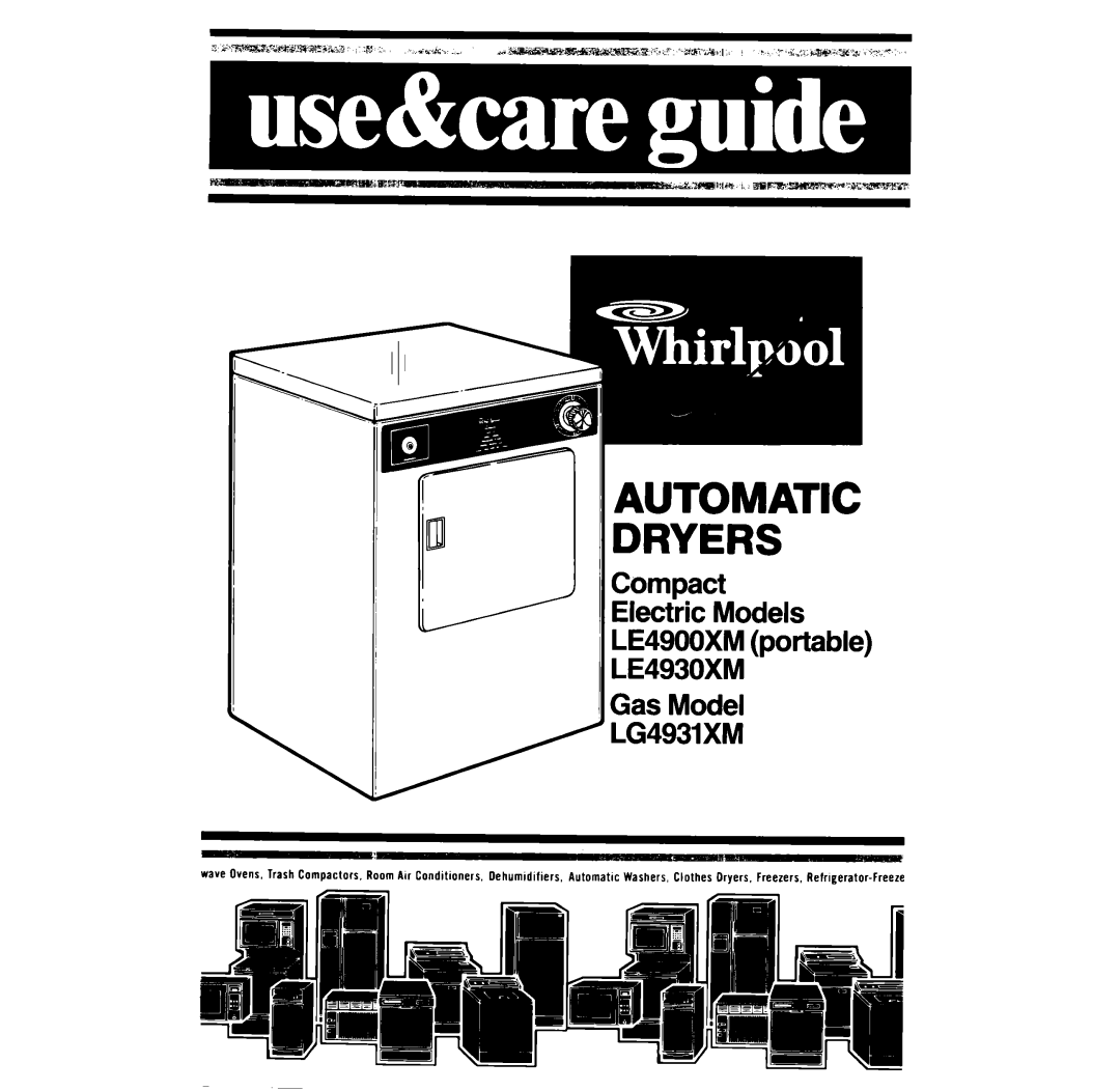 Whirlpool LE4900XM manual Automatic Dryers 