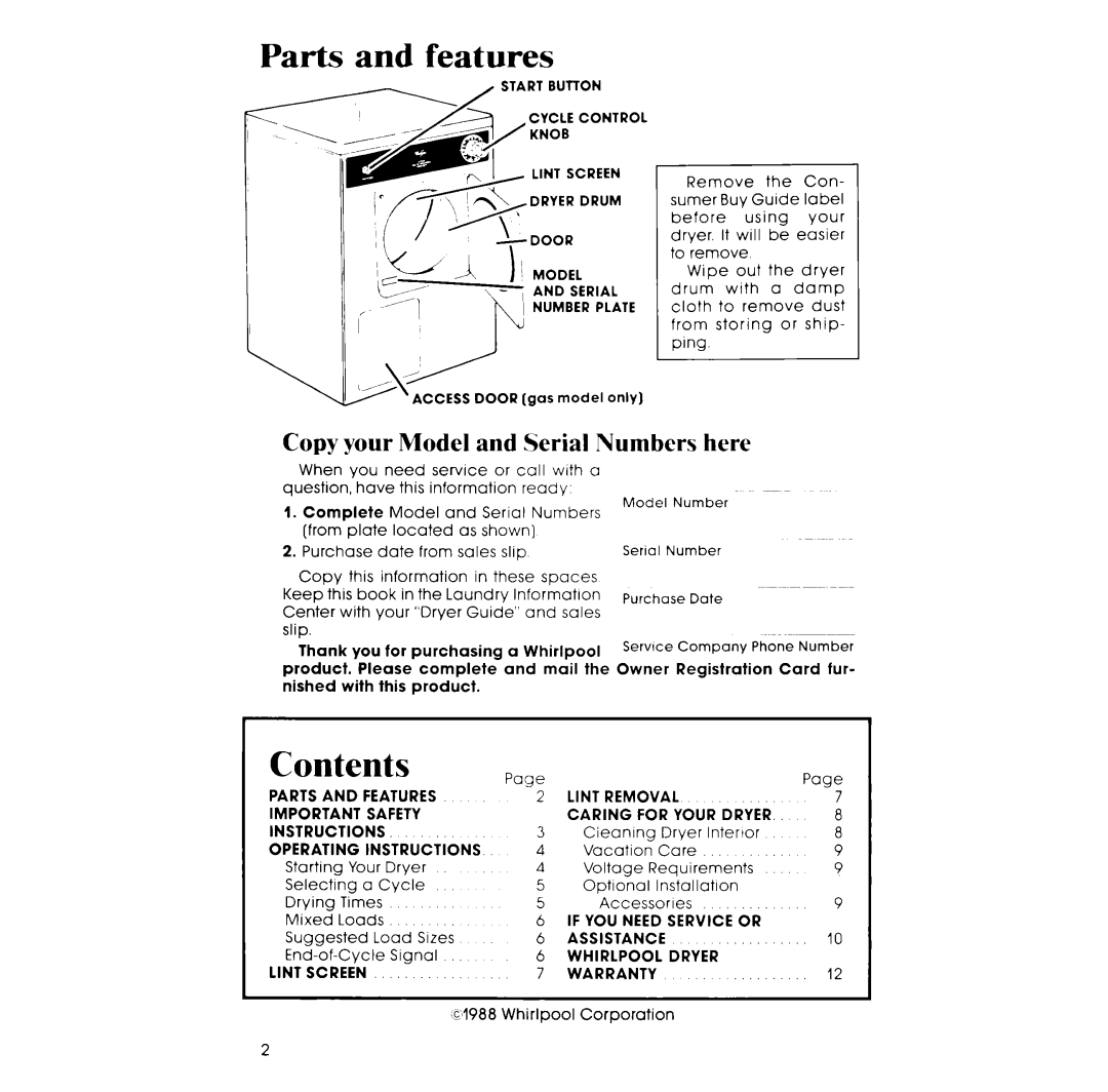 Whirlpool LE4930XT, LE4900XT manual Contents 