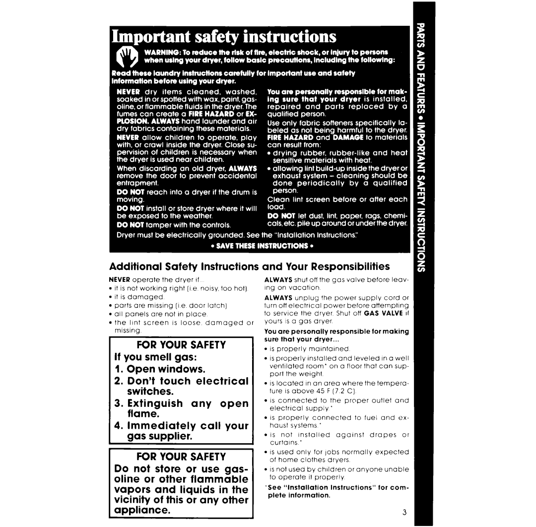 Whirlpool LE4900XT, LE4930XT manual Additional Safety, Instructions 