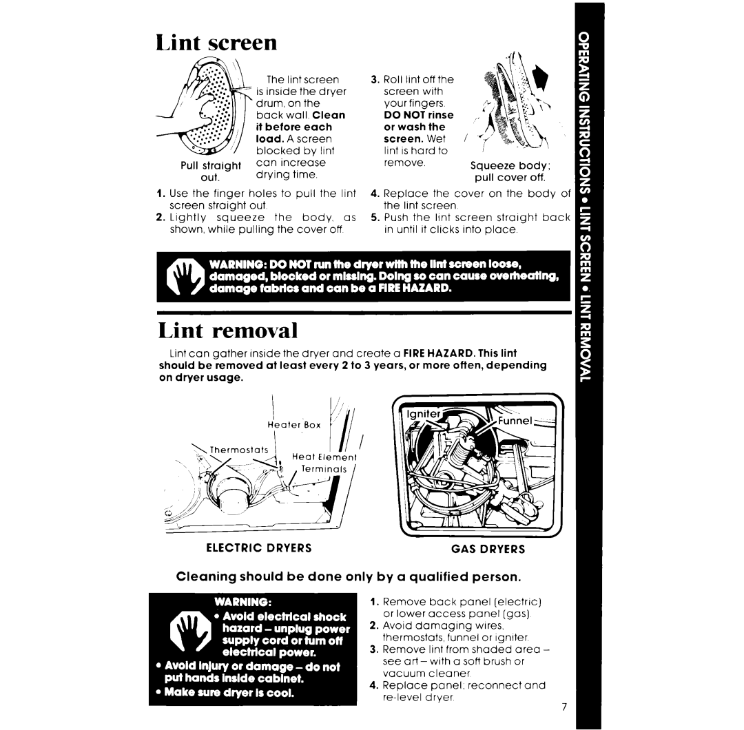 Whirlpool LE4900XT, LE4930XT manual Lint Screen, Electric Dryers 