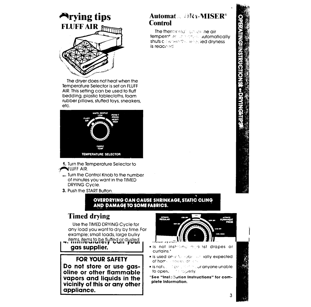 Whirlpool LE5200XT manual @hying tips, Automat . if g-MISER Control, Fluff AIR 