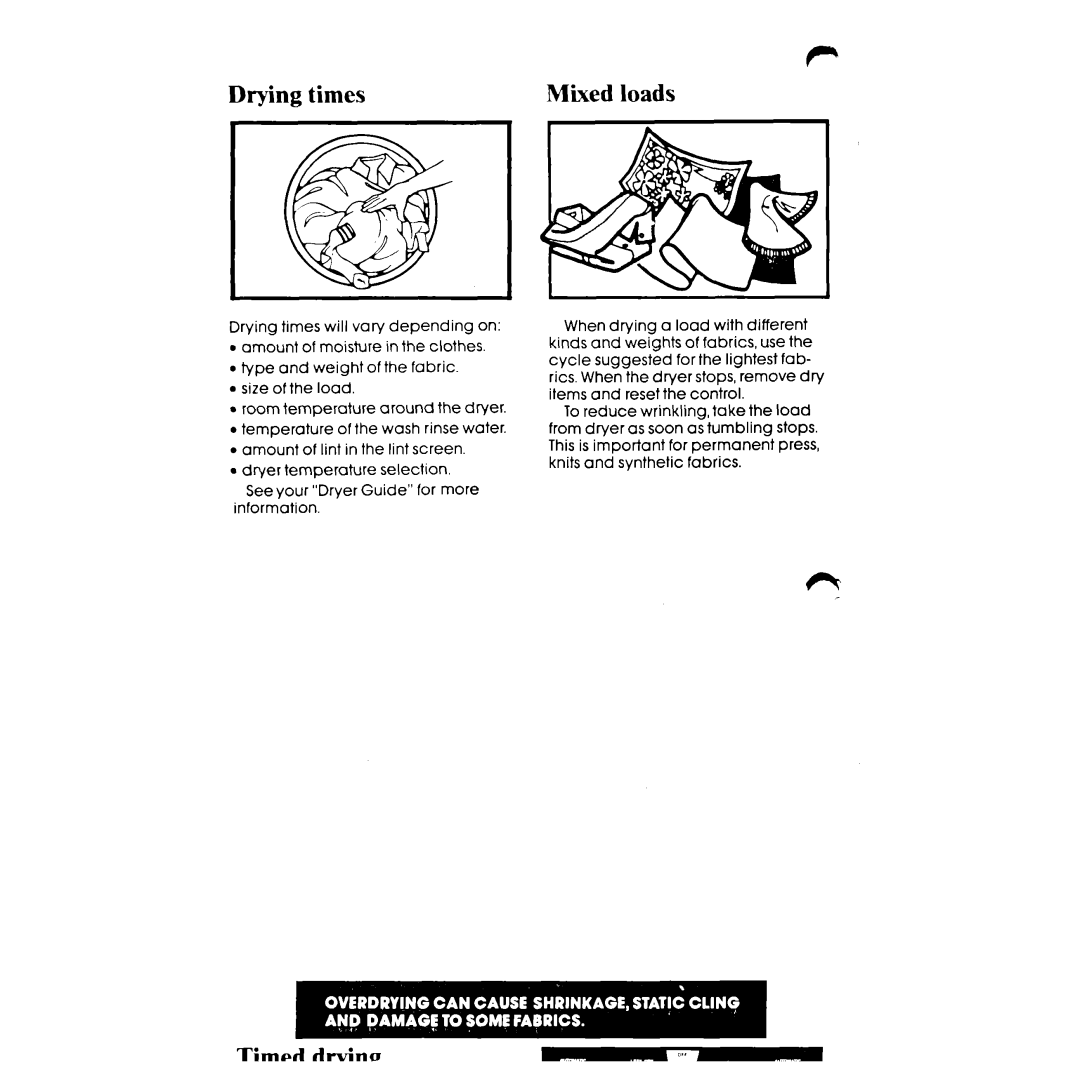 Whirlpool LE5200XT manual Drying times, Mixed loads 