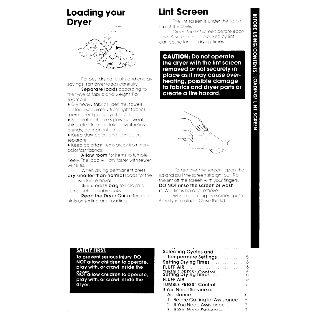 Whirlpool LE5530XK warranty Loading your Dryer Lint Screen 