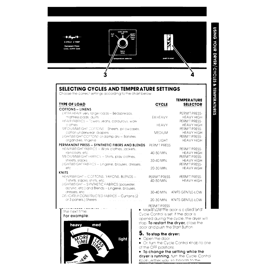 Whirlpool LE5530XK warranty Selecting Cycles and Temperature Settings, Type of Load Temperature Cycle Selector 