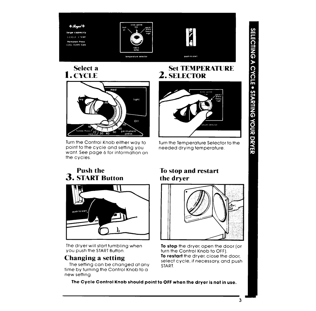 Whirlpool LE5530XM manual Cycle Selector, Start 