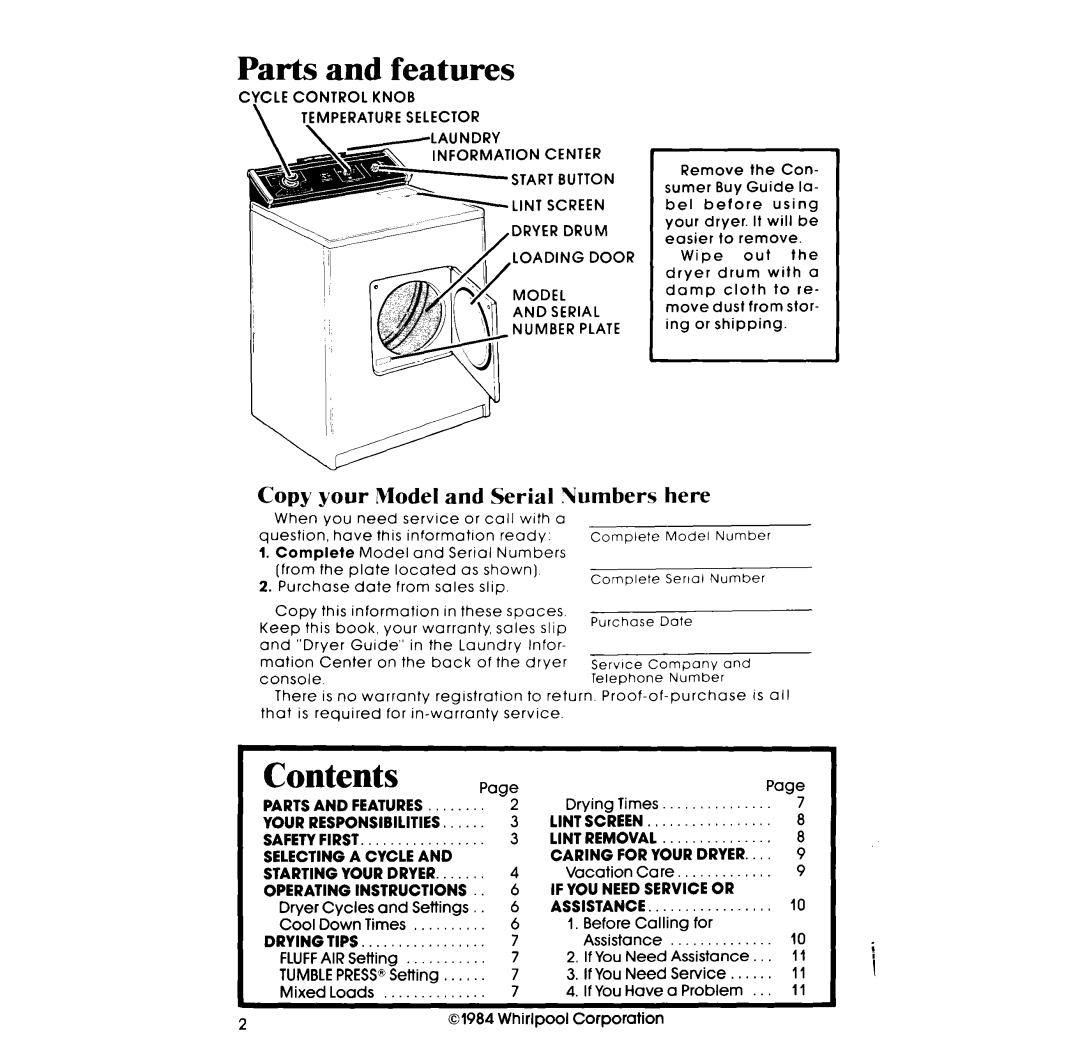 Whirlpool LE5530XP manual Contents 