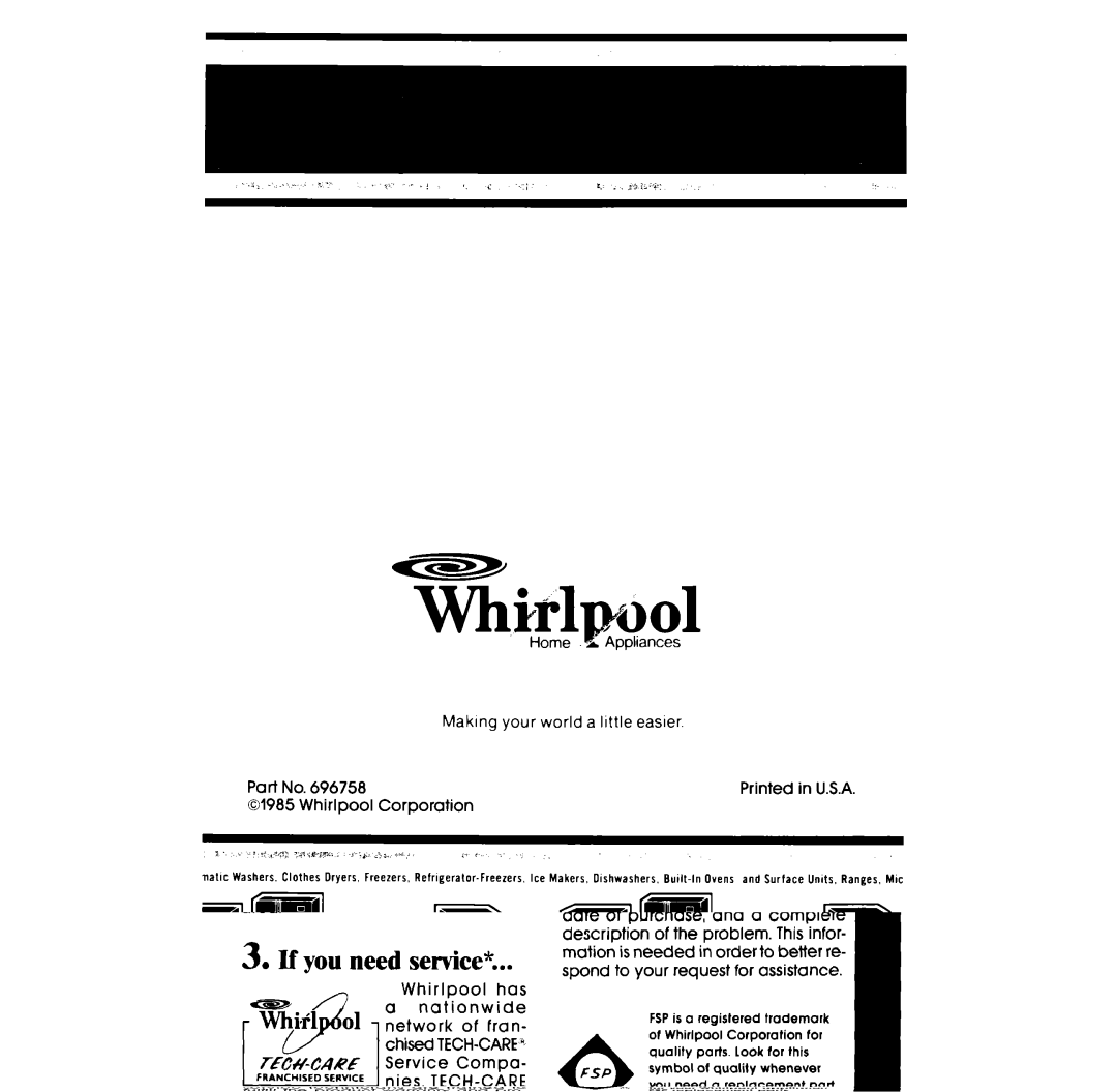 Whirlpool LE5535XP manual Whirlpool 