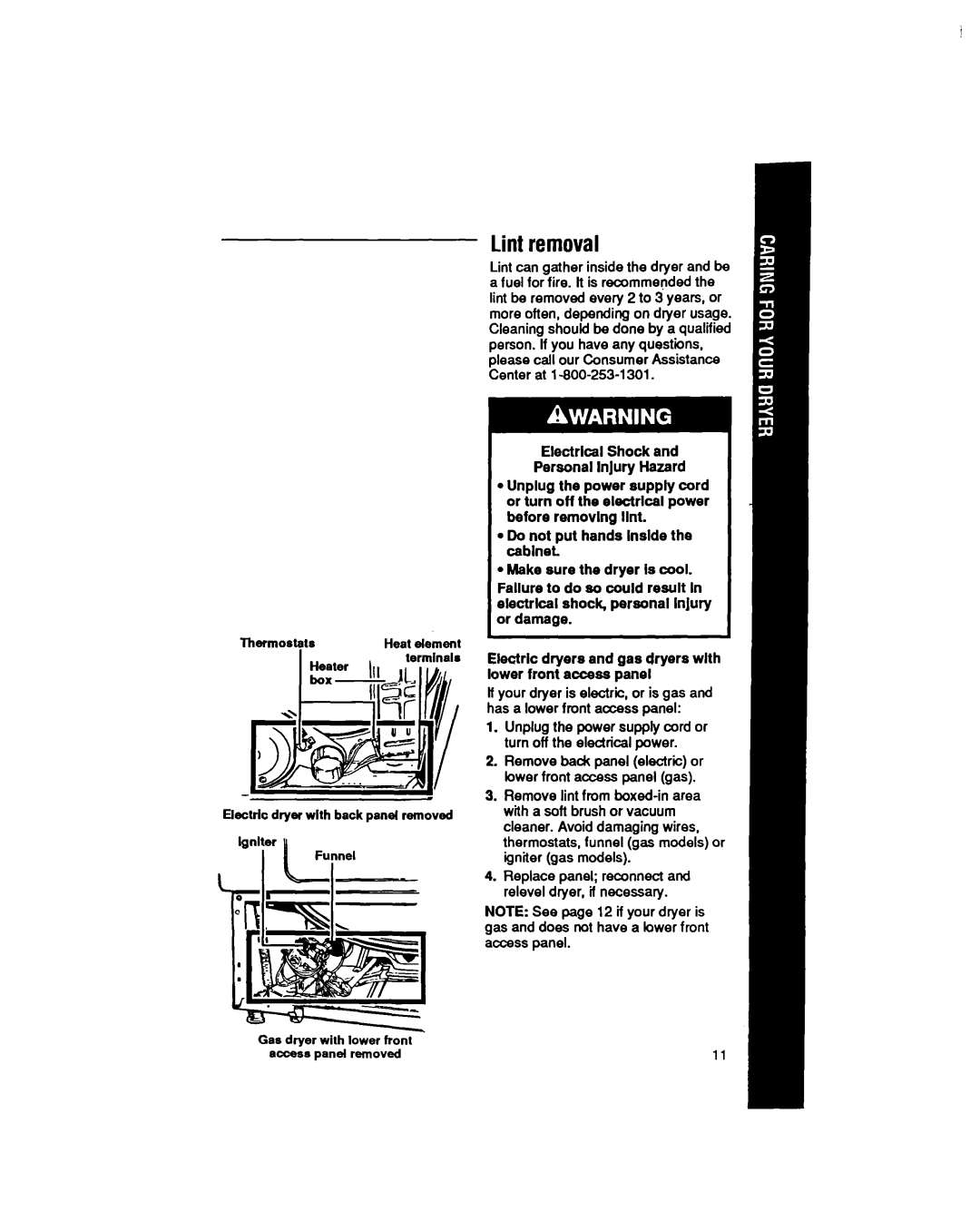 Whirlpool LE5550XT manual Lint removal 