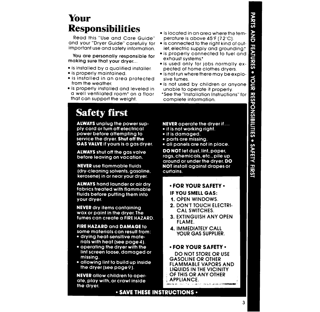 Whirlpool LG5796XM, LE5795XM manual Your Responsibilities, For Your Safety l 