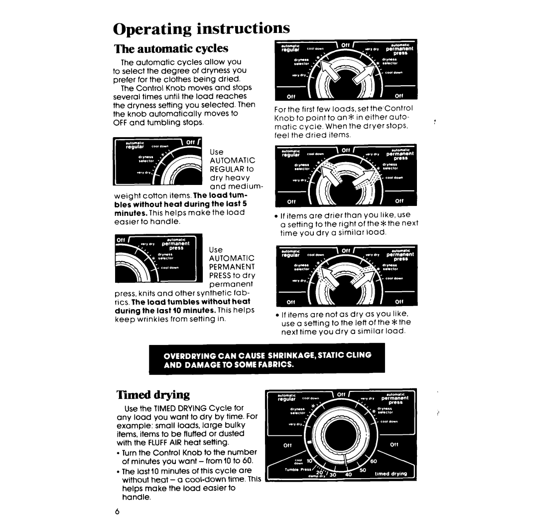 Whirlpool LE5795XM, LG5796XM manual Operating instructions, Automatic cycles 