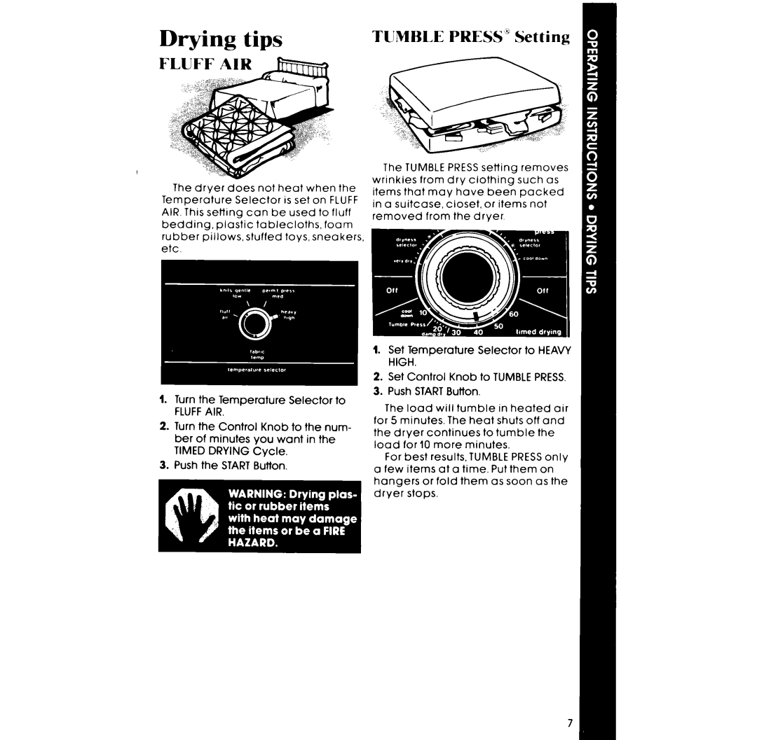 Whirlpool LG5796XM, LE5795XM manual ying tips, TUMBLE PRESS” Setting, Fluff Air 