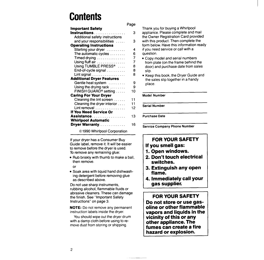 Whirlpool LG948lXW manual Contents 