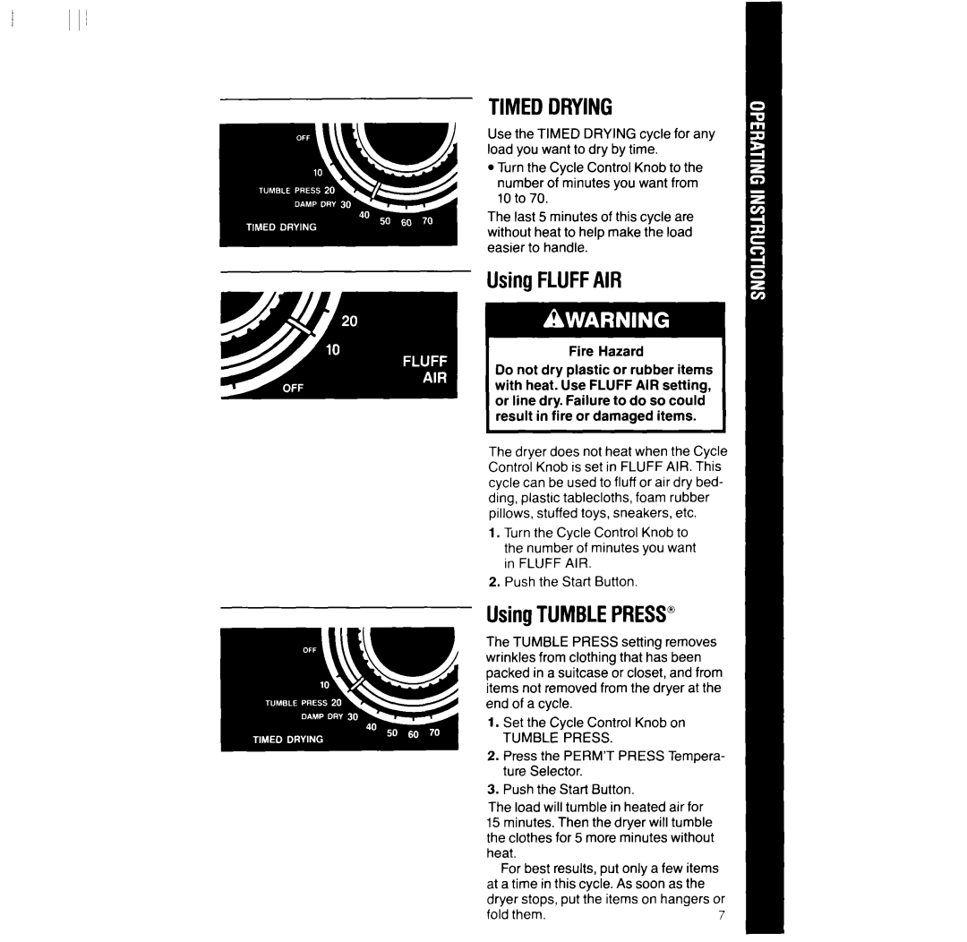 Whirlpool LG95OlXT, LG952lXT manual UsinaFLUFFAIR, UsingTUMBLEPRESS, Tumble Press, Fold them 