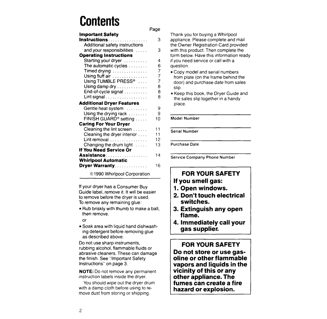 Whirlpool LG968lXW manual Contents 