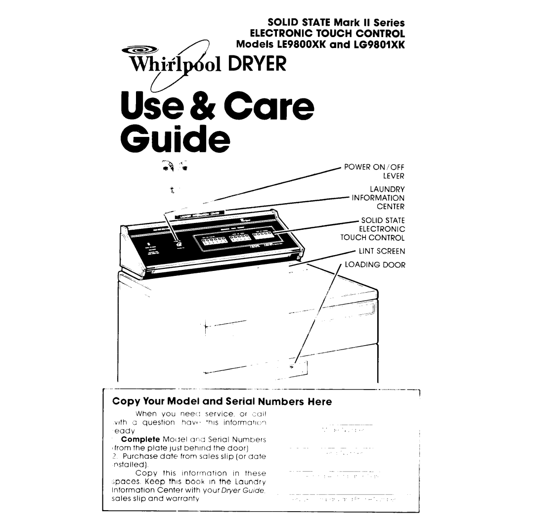 Whirlpool LG9801XK warranty Power on /OFF Laundry Information, ‘Qis 