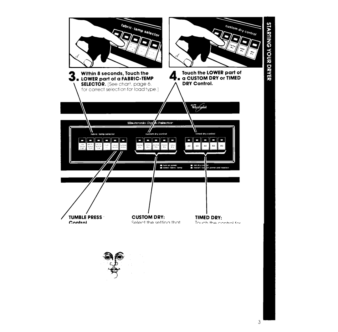 Whirlpool LG9801XK warranty Within 8 seconds, Touch, Touch the Lower part of n a Custom DRY or Timed DRY Control, Normal 