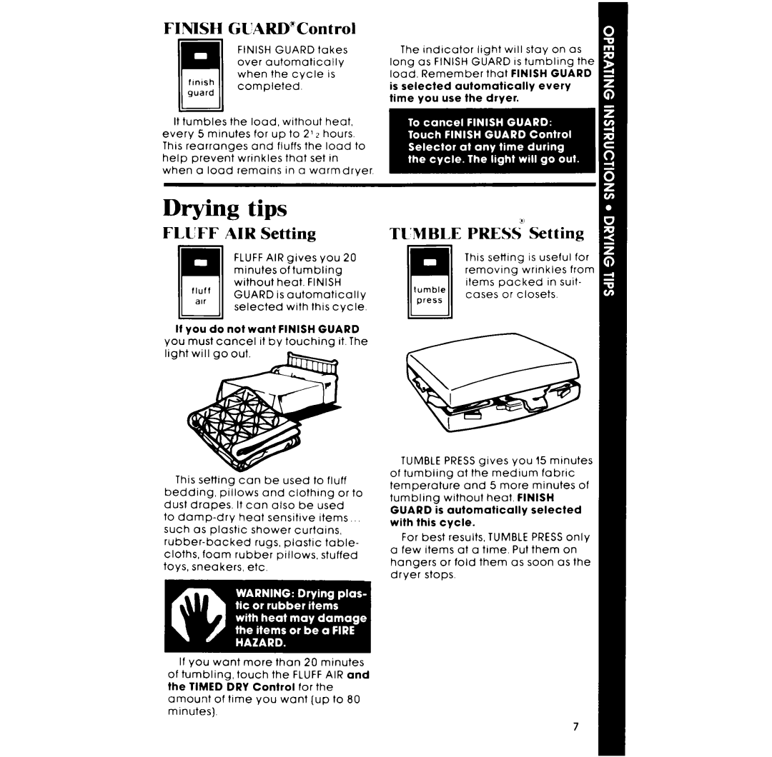 Whirlpool LG9806XP manual Finish GUARDControl, AIR Setting TL’MBLE Press Setting 