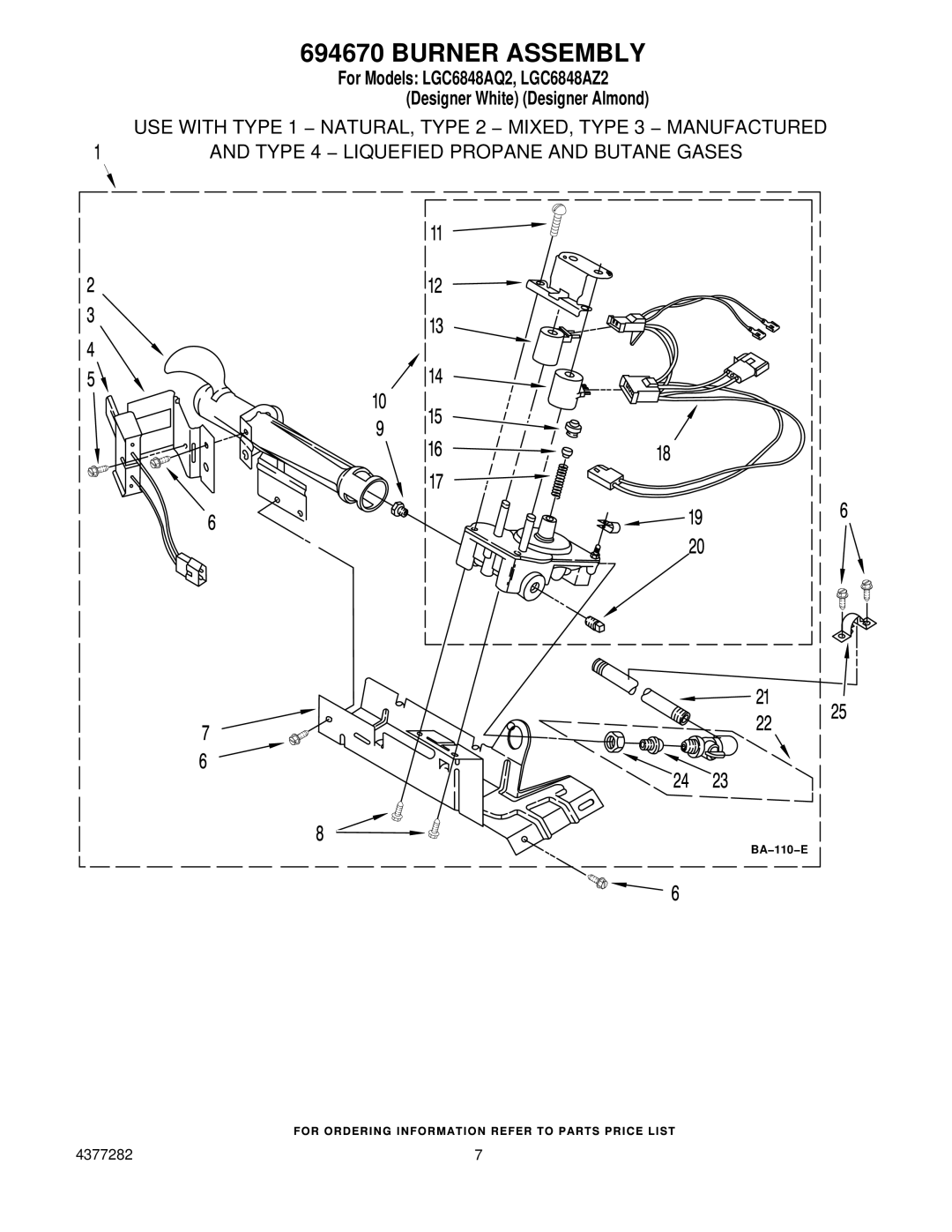 Whirlpool LGC6848AZ2, LGC6848AQ2 manual Burner Assembly 